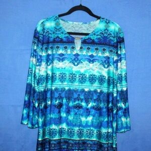 Abstract Print Tunic Dress Blue Multi-color